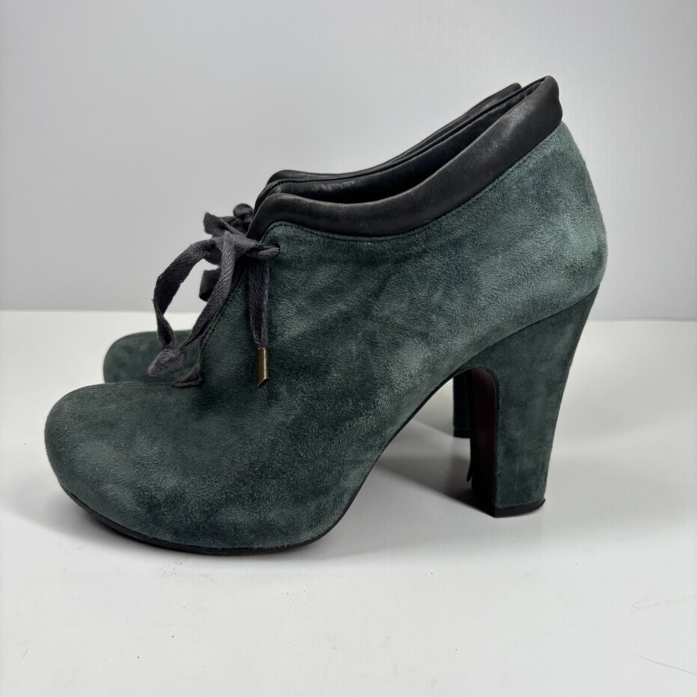 Chie Mihara Olga Women's US 9-9.5/EU 39.5 Deep Blue Suede Lace-Up Heeled Booties - Picture 8 of 16